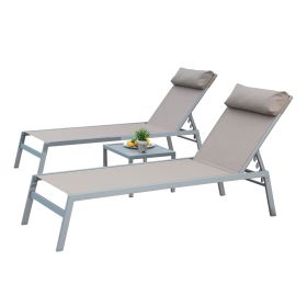 Patio Chaise Lounge Set of 3, Aluminum Lounge Chairs with 5 Adjustable Positions, Outdoor Chaise Lounge for Pool, Deck, Garden, Backyard