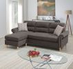 Tan Color Polyfiber Reversible Sectional Sofa Set Chaise Pillows Plush Cushion Couch Nailheads