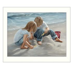 "Sand Castle Builders" By Georgia Janisse, Printed Wall Art, Ready To Hang Framed Poster, White Frame