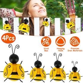 4Pcs Bumble Bee Set Ornament 3D Iron Hanging Bee Wall Decor Art Sculpture Statues Decorations