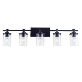 5-Light E26 Bulb Vanity Lights,Matte Black Bathroom Vanity Light Fixtures with Clear Glass, Indoor Wall Light for Bathroom, Living Room, Mirror