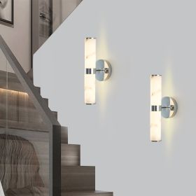 Resin Imitation Marble and Chrome Wall Sconce, Set of 2,Modern Vertical Light Fixture for Bathrooms, Hallways, and Bedrooms (Only Indoor)