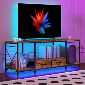 TV Stand with LED Lights Power Outlets - TV Stand with Fabric Drawers for 65 70 75 Inches TV - Entertainment Center and Industrial TV Console Table wi