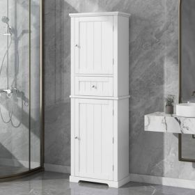 Tall Bathroom Storage Cabinet, Freestanding Storage Cabinet with Drawer and Adjustable Shelf, MDF Board with Painted Finish