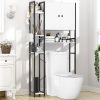 Over The Toilet Storage Cabinet with 4-Tier Side Adjustable Storage Shelves, Non-slip Freestanding Over Toilet Storage W/Hooks