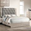 Contemporary 1pc Cream Finish Queen Size Bed Bedroom Furniture Gray Tufted Design Headboard Rubberwood 1pc Bedframe