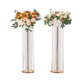 VEVOR 2PCS 35.43inch /90cm Tall Crystal Wedding Flowers Stand, Luxurious Centerpieces Flower Vases Crystal Gold Vase Metal