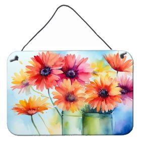 NEW Gerbera Daisies in Watercolor Wall or Door Hanging Prints Aluminum Metal Sign Kitchen Wall Bar Bathroom Plaque Home Decor, 8HX12W, Multicolor