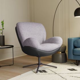 360Â° Swivel Accent Chair, Modern Chenille Lounge Chair with Faux Leather and Black Metal Base Frame, Comfortable Reading Chair for Small Spaces