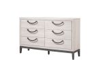 1pc Unique Design Contemporary Dresser Bedroom Wooden Furniture Solid Wood 6- Drawers Storage Beige White Finish