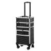 FCH 2-in-1 Front Drawer with Slide Rails, Flat Left Drawer, Detachable Universal Wheels, Aluminum, Diamond Pattern, Black, Cosmetic Case, 34*24*72.5cm