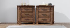 Rustic Three Drawer Reclaimed Solid Wood Framhouse Nightstand Set of Two