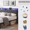 Queen Bed Frame with Storage Headboard, Charging Station and LED Lights, Upholstered Platform Bed with Heavy Metal Slats, No Box Spring Needed