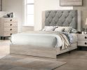 Contemporary 1pc Cream Finish Queen Size Bed Bedroom Furniture Gray Tufted Design Headboard Rubberwood 1pc Bedframe