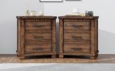 Rustic Three Drawer Reclaimed Solid Wood Framhouse Nightstand Set of Two