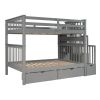 Full Over Full Bunk Bed with Shelves and 6 Storage Drawers, Gray(Old SKU:LP000046AAE)