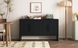 TREXM 4-Door Large Storage Retro Sideboard with Adjustable Shelves and Long Handles for Kitchen, Dining Room and Living Room (Black)