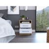 White and Light Oak 2-Drawer 1-Shelf Rectangle Nightstand