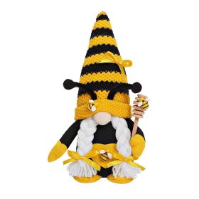 Bumble Bee Gnome Plush Mr and Mrs Honeybee Spring Gnomes Plushie Ornaments (Color: Black)