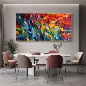 Handmade Oil Painting Original Colorful Feathers Oil Painting On Canvas Large Wall Art Abstract Colorful Painting Custom Painting Living room Home Wal (size: 50x100cm, Style: 01)