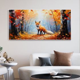 Hand Painted Oil Painting Large Autumn Orange Forest Fox Oil On Canvas Animal Portrait Wall Artwork Golden Fall Nature Home Deco Custom Painting (size: 60x120cm, Style: 01)