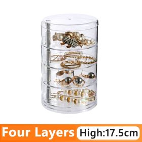 Rotating Jewelry Storage Box Makeup Storage Rack Bracelet Earring Round Plastic Organizer Boxes Holder Display Rack with Cover (Color: four floors)