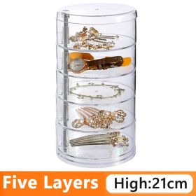 Rotating Jewelry Storage Box Makeup Storage Rack Bracelet Earring Round Plastic Organizer Boxes Holder Display Rack with Cover (Color: five floors)