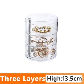 Rotating Jewelry Storage Box Makeup Storage Rack Bracelet Earring Round Plastic Organizer Boxes Holder Display Rack with Cover (Color: three floors)