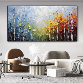 Large Original Canvas Oil Painting Wall Decor Blue Sky And Colorful Forest Painting Living Room Art Hand Textured Painting Bedroom Decor (size: 40x80cm, Style: 01)