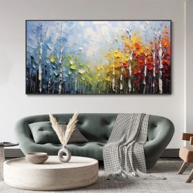 Large Original Canvas Oil Painting Wall Decor Blue Sky And Colorful Forest Painting Living Room Art Hand Textured Painting Bedroom Decor (size: 60x120cm, Style: 01)