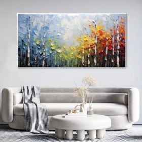 Large Original Canvas Oil Painting Wall Decor Blue Sky And Colorful Forest Painting Living Room Art Hand Textured Painting Bedroom Decor (size: 70x140cm, Style: 01)