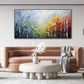 Large Original Canvas Oil Painting Wall Decor Blue Sky And Colorful Forest Painting Living Room Art Hand Textured Painting Bedroom Decor (size: 80x160cm, Style: 01)