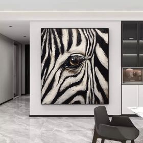 Zebra Gaze Abstract Style Wall Decor Zebra Animal Portrait Oil Painting Black White Striped Art Home Deco African Wildlife (size: 80x80cm, Style: 01)