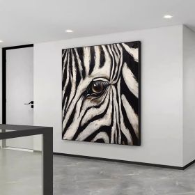 Zebra Gaze Abstract Style Wall Decor Zebra Animal Portrait Oil Painting Black White Striped Art Home Deco African Wildlife (size: 100x100cm, Style: 01)