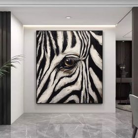 Zebra Gaze Abstract Style Wall Decor Zebra Animal Portrait Oil Painting Black White Striped Art Home Deco African Wildlife (size: 140x140cm, Style: 01)