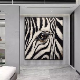 Zebra Gaze Abstract Style Wall Decor Zebra Animal Portrait Oil Painting Black White Striped Art Home Deco African Wildlife (size: 60x60cm, Style: 01)