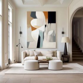 Original Hand-Painted Abstract Mura Beige Black and Gray Wall Art for Modern Interior Deco Unique Abstract Painting for Home Decoration (size: 60x90cm, Style: 01)