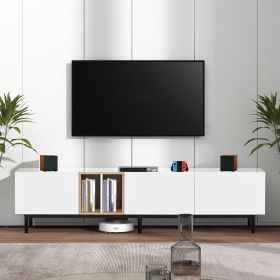 Modern TV Stand for 80'' TV with 3 Doors, Media Console Table, Entertainment Center with Large Storage Cabinet for Living Room, Bedroom (Color: as Pic)