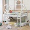 Twin over Twin Low Bunk Bed, House Bed with Ladder , White