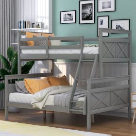 Twin over Full Bunk Bed with ladder, Safety Guardrail, Perfect for Bedroom, Gray (Color: Gray)