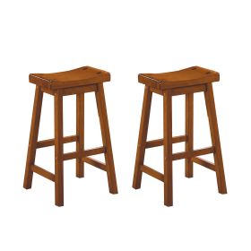 29-inch Bar Height Stools Set of 2pc Saddle Seat Solid Wood Casual Dining Home Furniture (Color: Oak)