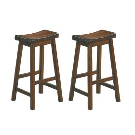 29-inch Bar Height Stools Set of 2pc Saddle Seat Solid Wood Casual Dining Home Furniture (Color: Brown Mix)