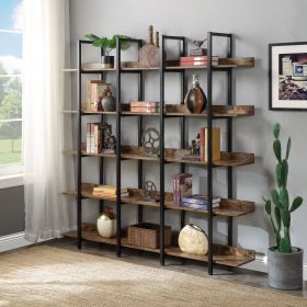 5 Tier Bookcase Home Office Open Bookshelf, Vintage Industrial Style Shelf with Metal Frame, MDF Board (Color: Brown)