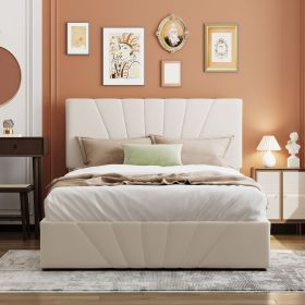 Full size Upholstered Platform bed with a Hydraulic Storage System (Color: Beige)