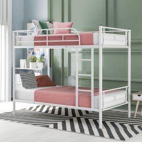 Twin Over Twin Metal Bunk Bed (Color: White)