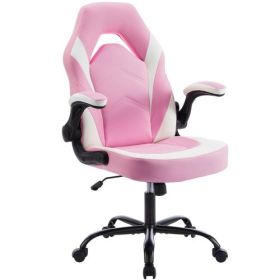 Ergonomic Office Computer Home Gaming Desk Chair Adjustable PU Leather Racing Chair Flip-up Armrest For Christmas Furniture (Color: Pink)