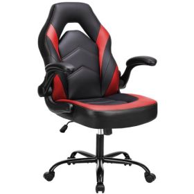 Ergonomic Office Computer Home Gaming Desk Chair Adjustable PU Leather Racing Chair Flip-up Armrest For Christmas Furniture (Color: Red)