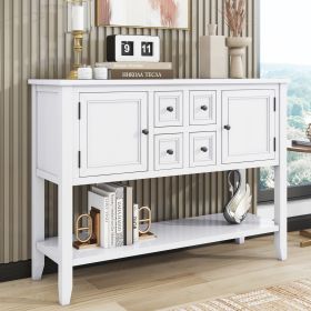 Cambridge Series Ample Storage Vintage Console Table with Four Small Drawers and Bottom Shelf for Living Rooms,Entrances and Kitchens (Color: White, Material: Solid Wood+MDF)