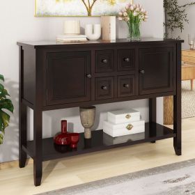 Cambridge Series Ample Storage Vintage Console Table with Four Small Drawers and Bottom Shelf for Living Rooms,Entrances and Kitchens (Color: Espresso, Material: Solid Wood+MDF)