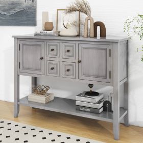 Cambridge Series Ample Storage Vintage Console Table with Four Small Drawers and Bottom Shelf for Living Rooms,Entrances and Kitchens (Color: Antique Gray, Material: Solid Wood+MDF)